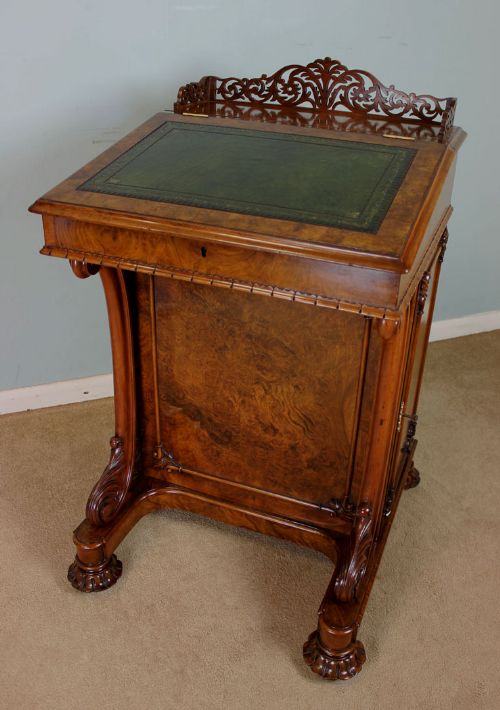 Antique Victorian Burr Walnut Davenport Writing Desk