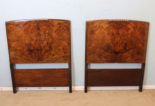 Pair Antique Burr Walnut Single Bed Headboards.