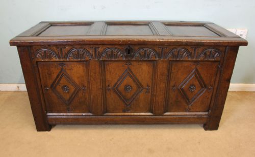 Antique Carved Oak Coffer Blanket Chest