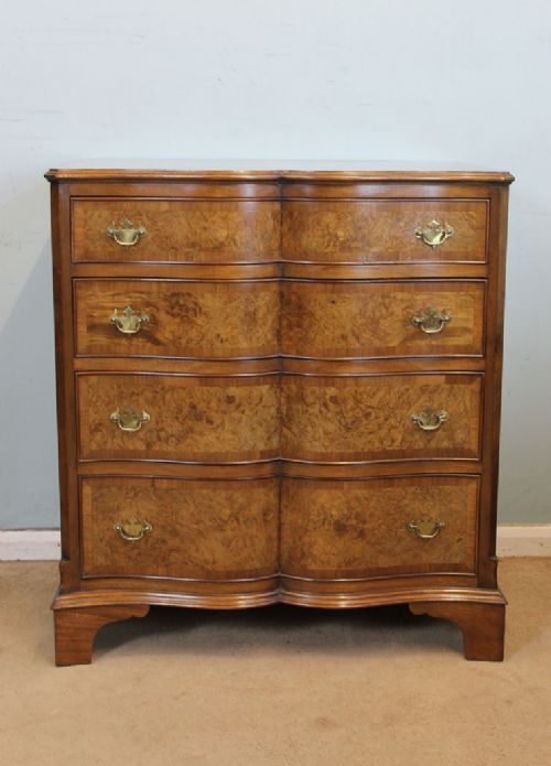 Burr Walnut Serpentine Front Chest of Drawers.