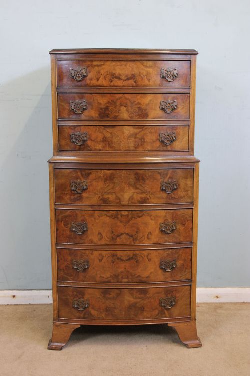 Burr Walnut Bow Front Chest of Drawers