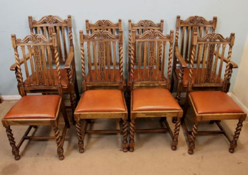 Set Eight Barley Twist Antique Oak Dining Chairs