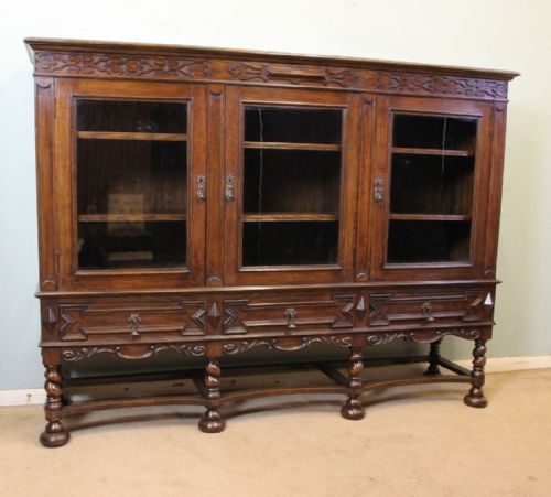 Antique Oak Three Door Bookcase
