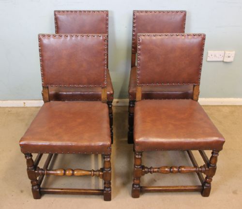Set of for Oak Padded Back Country Dining Chairs.
