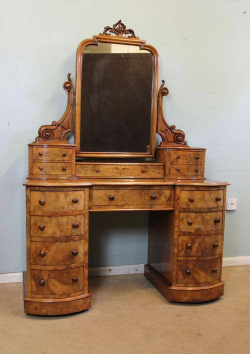 Antique Victorian Figured Walnut Dressing Table,