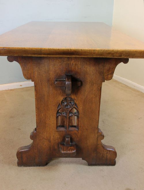 Antique Gothic Refectory Farmhouse Kitchen Dining Table.