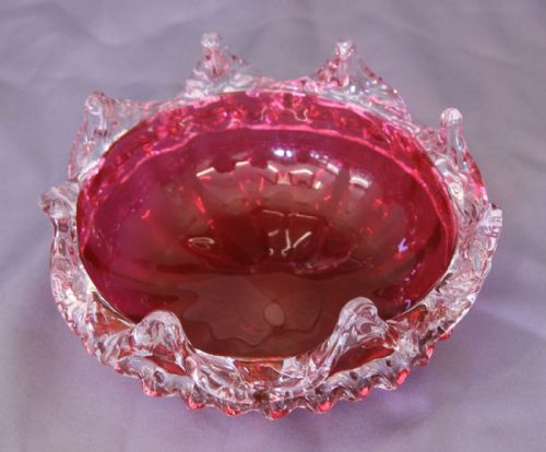 Antique Victorian Cranberry Glass Dish Bowl.
