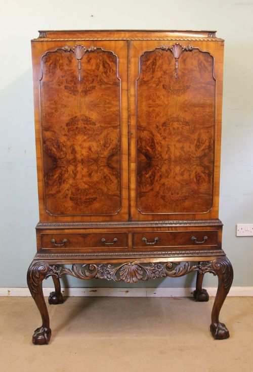 Burr Walnut Cocktail Drinks Cabinet.