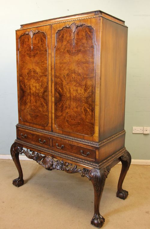 fig 1. Burr Walnut Cocktail Drinks Cabinet. 