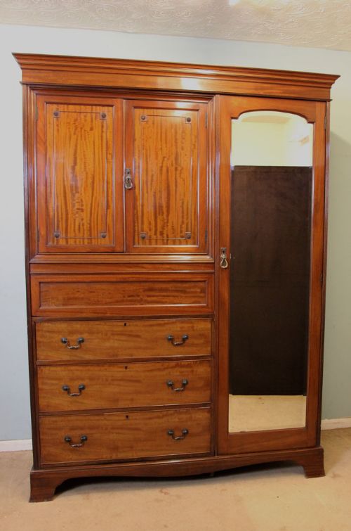 Antique Mahogany Edwardian Double Combination Wardrobe