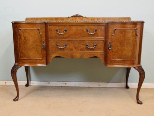 Queen Anne Style Burr Walnut Shaped Sideboard Server.