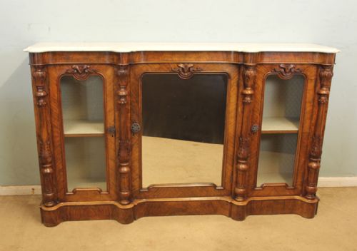 Antique Victorian Burr Walnut Credenza Sideboard,