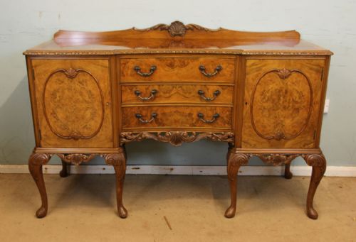 Burr Walnut Queen Anne Style Sideboard.