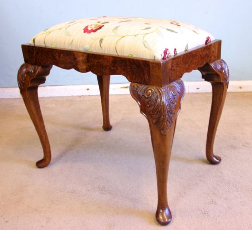 Burr Walnut Queen Anne Style Stool