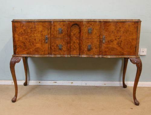 Burr Walnut Serpentine Queen Anne Style Shaped Front Sideboard Server