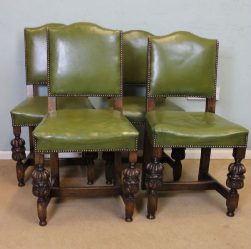 Four Padded Back Country Oak Dining Chairs.