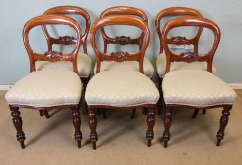 Antique Set of Six Victorian Mahogany Balloon Back Dining Chairs