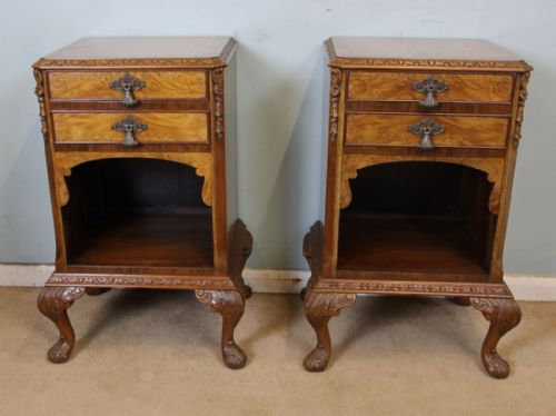 Pair Burr Walnut Bedside Cabinets