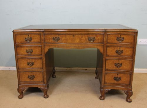 Shaped Burr Walnut Kneehole Writing Desk