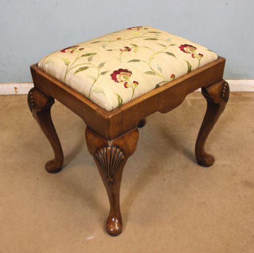 Walnut Queen Anne Style Dressing Table Stool.