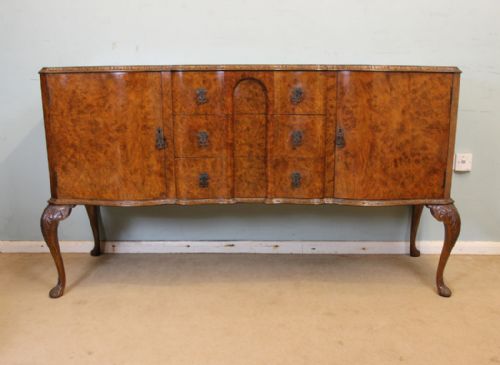 Burr Walnut Serpentine Queen Anne Style Sideboard.