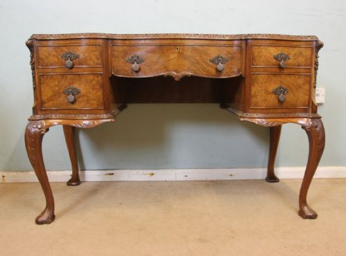 Queen Anne Style Burr Walnut Shaped Knee Hole Writing Desk