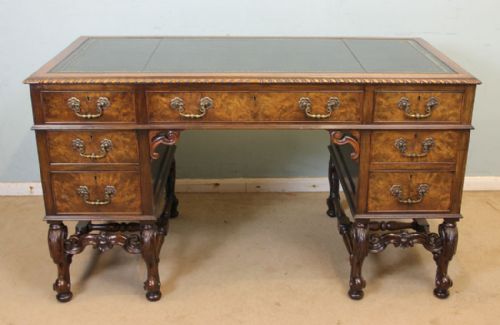 Antique Walnut Knee Hole Leather Top Writing Desk.