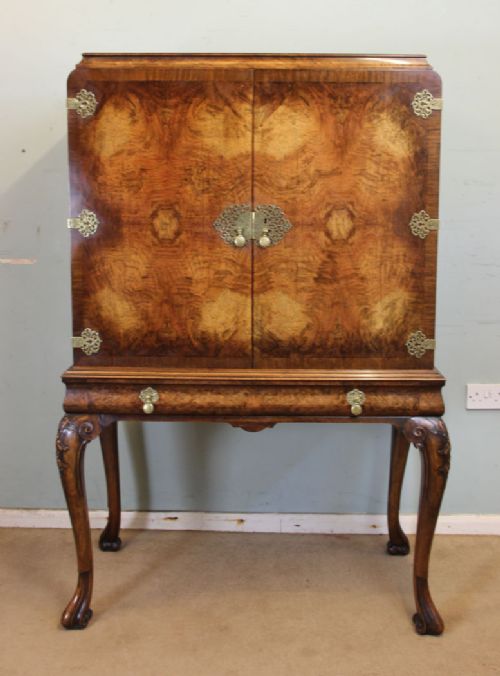 Burr Walnut Cocktail Drinks Cabinet on Stand.