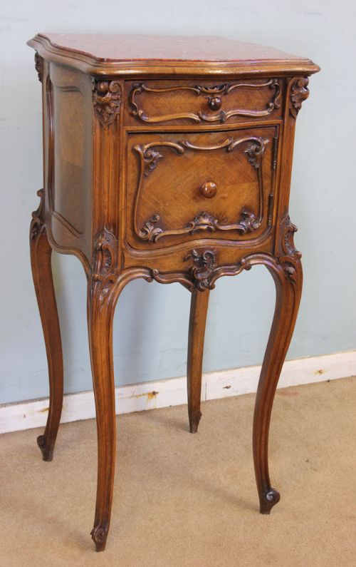 Antique Late Victorian Walnut French Marble Top Lamp Stand