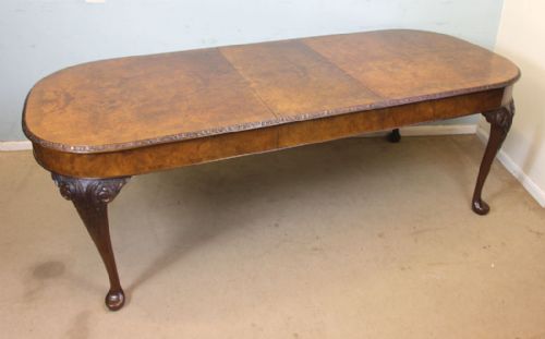 Burr Walnut Queen Anne Style Extending Dining Table