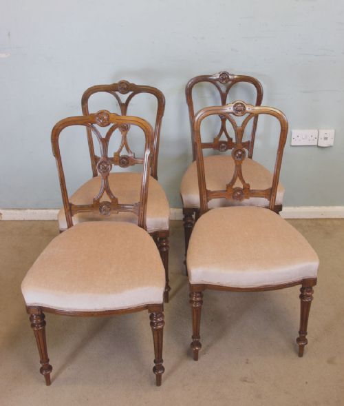 Set of Four Antique Victorian Walnut Dining Chairs