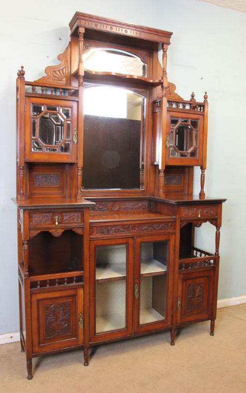 Antique Edwardian Mirror Back Walnut Display Cabinet
