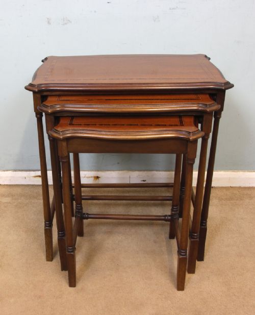 Antique Nest Three Inlaid Mahogany Coffee Tables