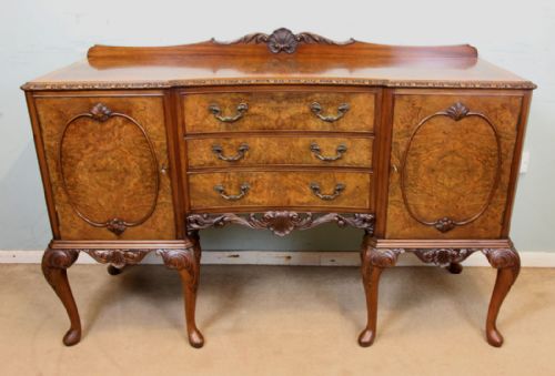 Burr Walnut Queen Anne Style Server Sideboard
