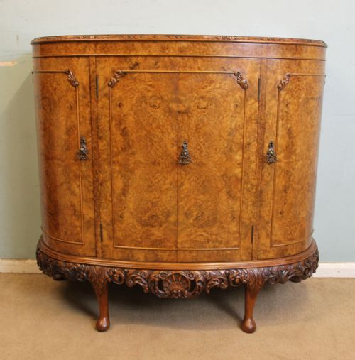 Shaped Burr Walnut Bow Front  Credenza Chiffonier Sideboard