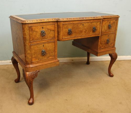 Quality Burr Walnut Knee Hole Writing Desk