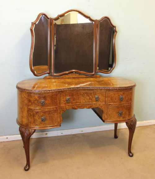 Burr Walnut Triple Mirror Dressing Table