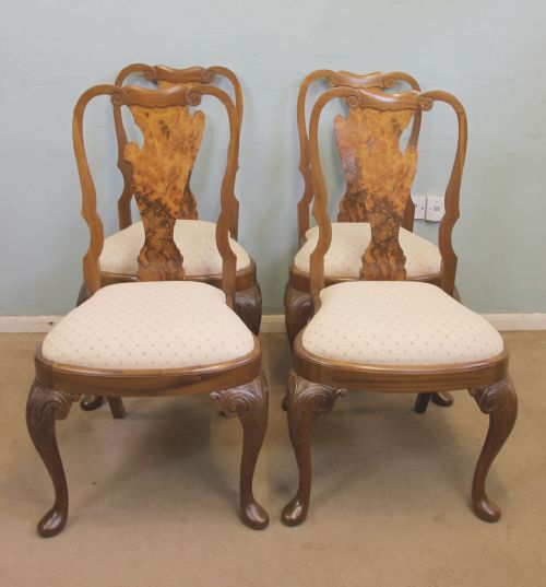 Set of Four Queen Anne Style Walnut Dining Chairs