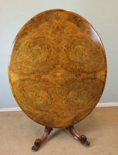 Antique Victorian Burr Walnut Oval Loo Table