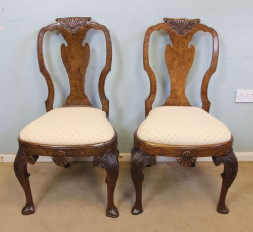 Antique Matched Pair of Burr Walnut Side Chairs.