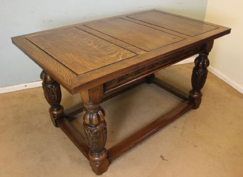 Large Solid Oak Draw Leaf Refectory Dining Table