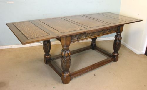 fig 1. Large Solid Oak Draw Leaf Refectory Dining Table