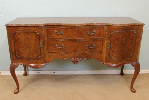 Queen Anne Style Burr Walnut Sideboard Server