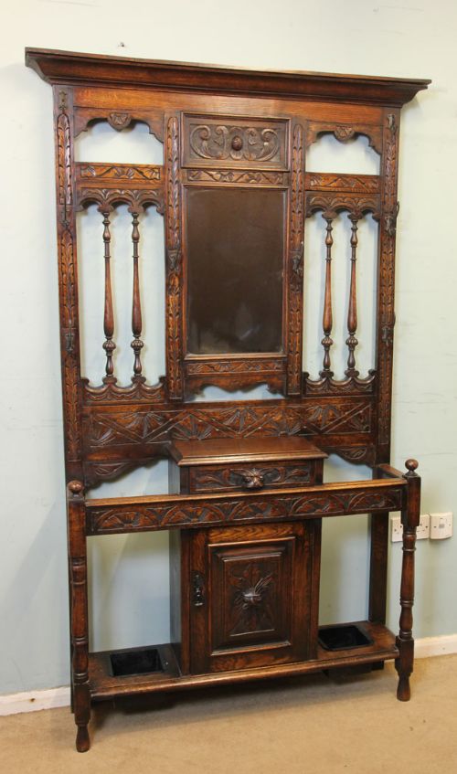 Antique Victorian Carved Oak Hall Stand