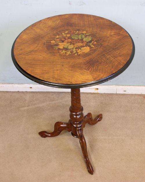Antique Inlaid Walnut Tripod Occasional Table