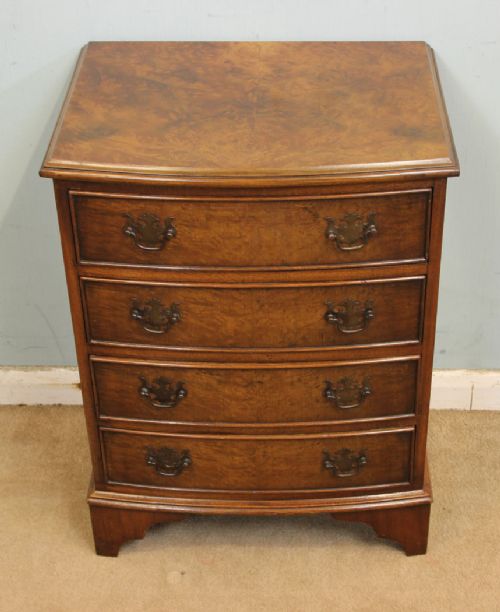Small Bow Fronted Burr Walnut Chest of Drawers
