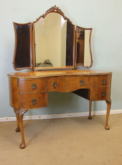 Burr Walnut Triple Mirror Dressing Table