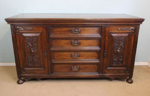 Antique Victorian Large Solid Oak Sideboard Dresser Base