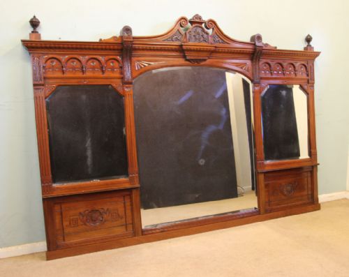 Large Antique Victorian Mahogany Overmantle Wall Mirror