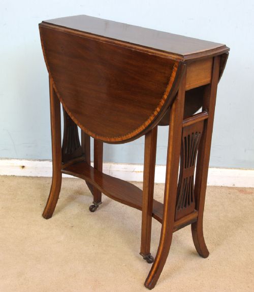 fig 1. Antique Inlaid Mahogany Drop Leaf Sutherland Occasional Table